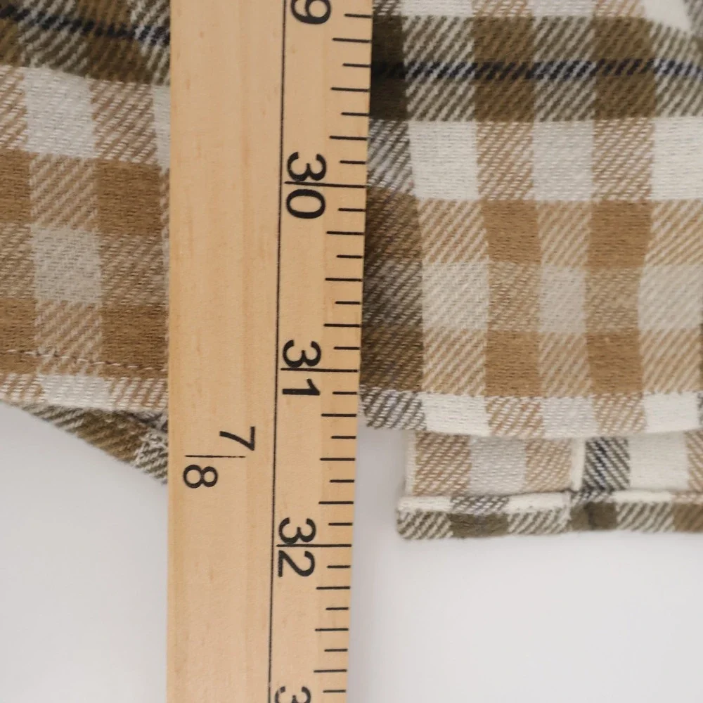 NEW Lands' End Plaid Flannel Shirt Tan Long Sleeve Mens L